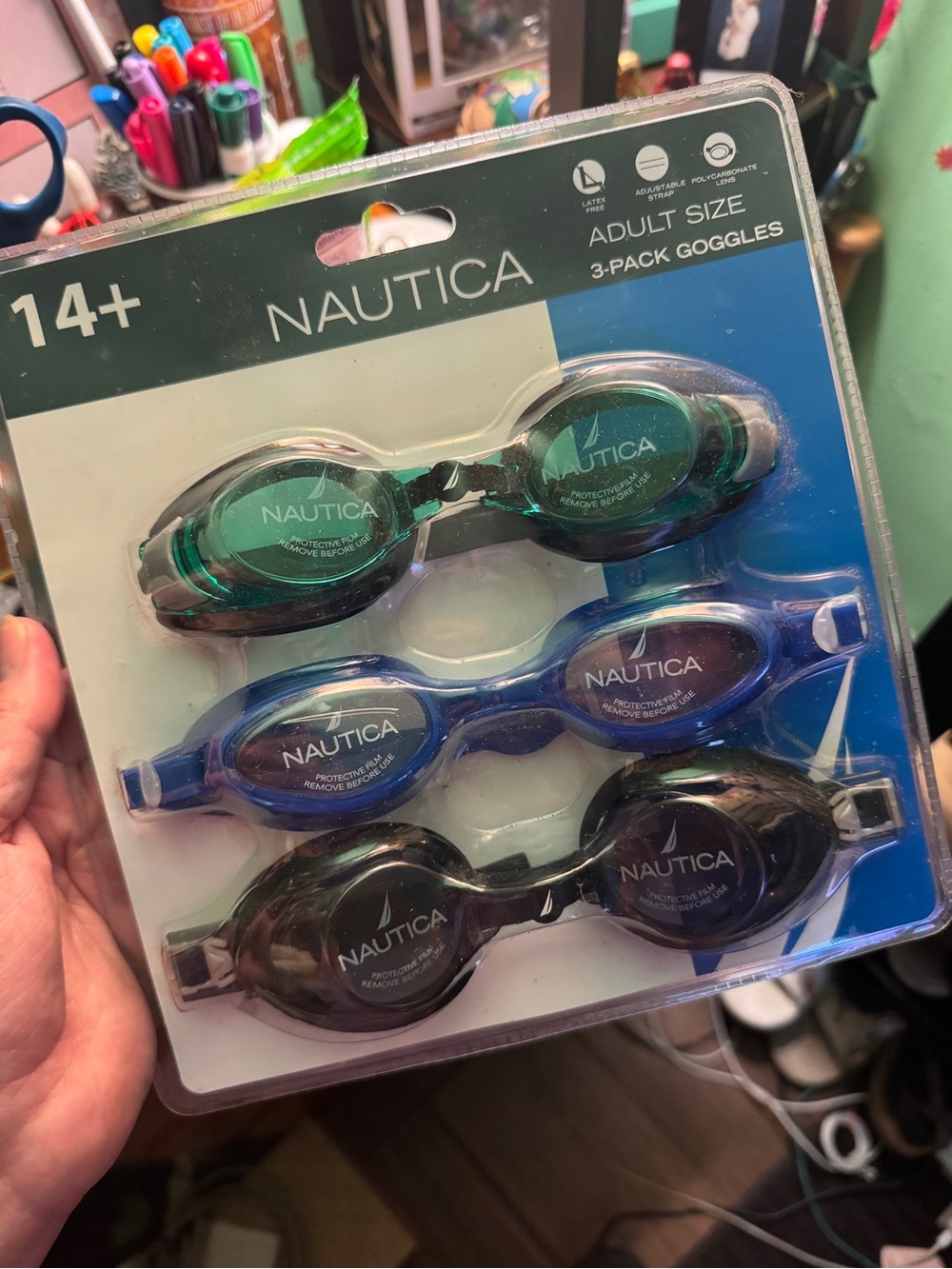 Nautica 3-Pack Swim Goggles in Green, Blue, and Black